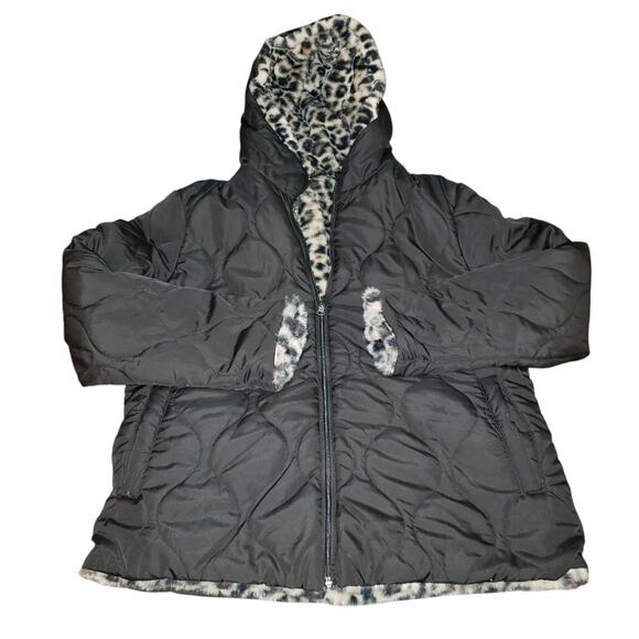 Classic Concepts Reversible Leopard Print Winter Jacket Sz M Warm Cozy Coat - Picture 1 of 10